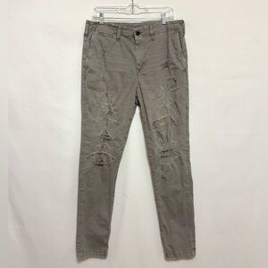 American Eagle Flex Slim Lived-in Khaki Pants Distressed Destroyed Beige 32x34